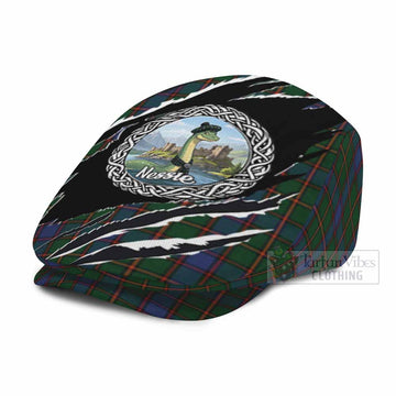 Skene Tartan Loch Ness Monster Flat Cap, Jeff Cap Celtic Knot Nessie Art