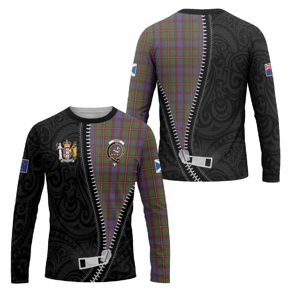 Skene Tartan Long Sleeve T-Shirt New Zealand Pattern Unique Zipper Stylized