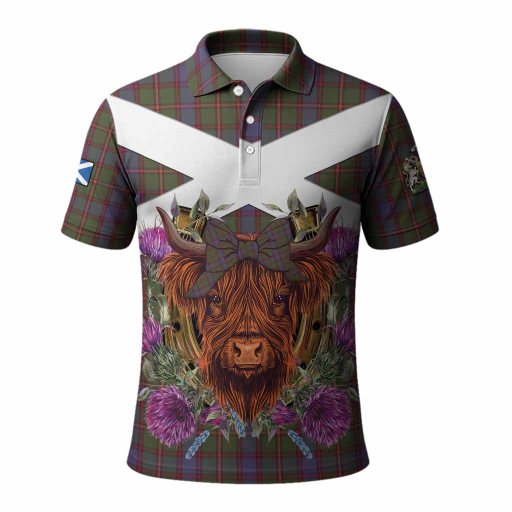 Skene Tartan Polo Shirt Scottish Thistle Heilan Coo