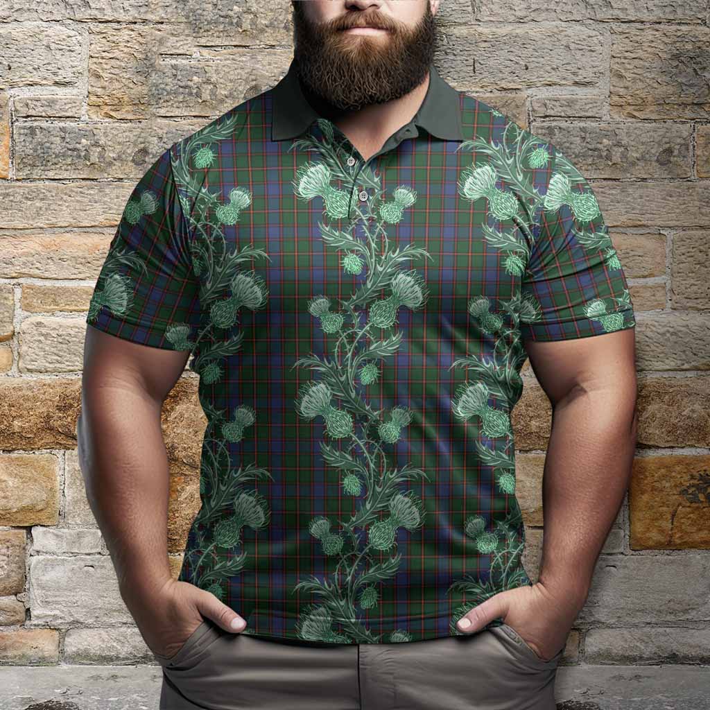 Skene Tartan Polo Shirt Seamless Scottish Thistle Flowers