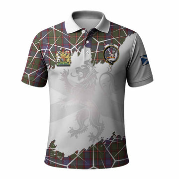 Skene Tartan Polo Shirt with Family Crest and Lion Rampant Grunge Style