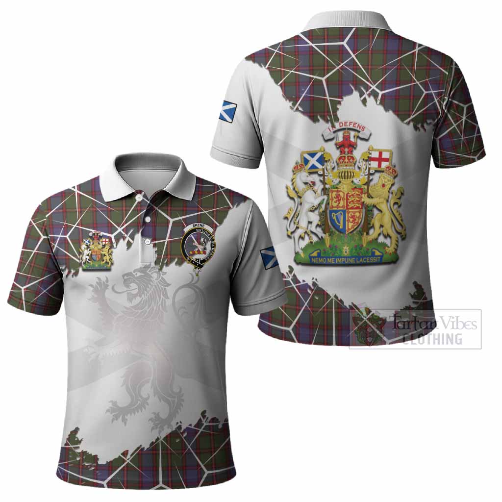 Skene Tartan Polo Shirt with Family Crest and Lion Rampant Grunge Style