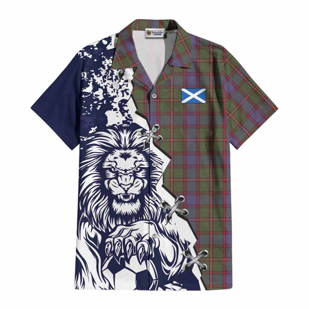 Skene Tartan Scottish Cotton Hawaiian Shirt Angry Lion With Soccer Ball Style