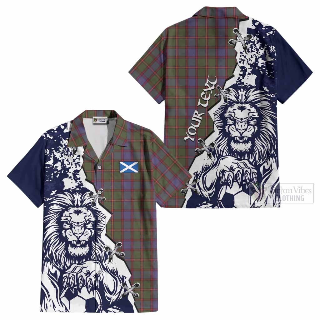 Skene Tartan Scottish Cotton Hawaiian Shirt Angry Lion With Soccer Ball Style