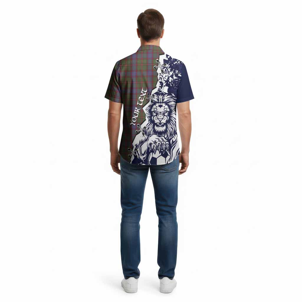 Skene Tartan Scottish Cotton Hawaiian Shirt Angry Lion With Soccer Ball Style