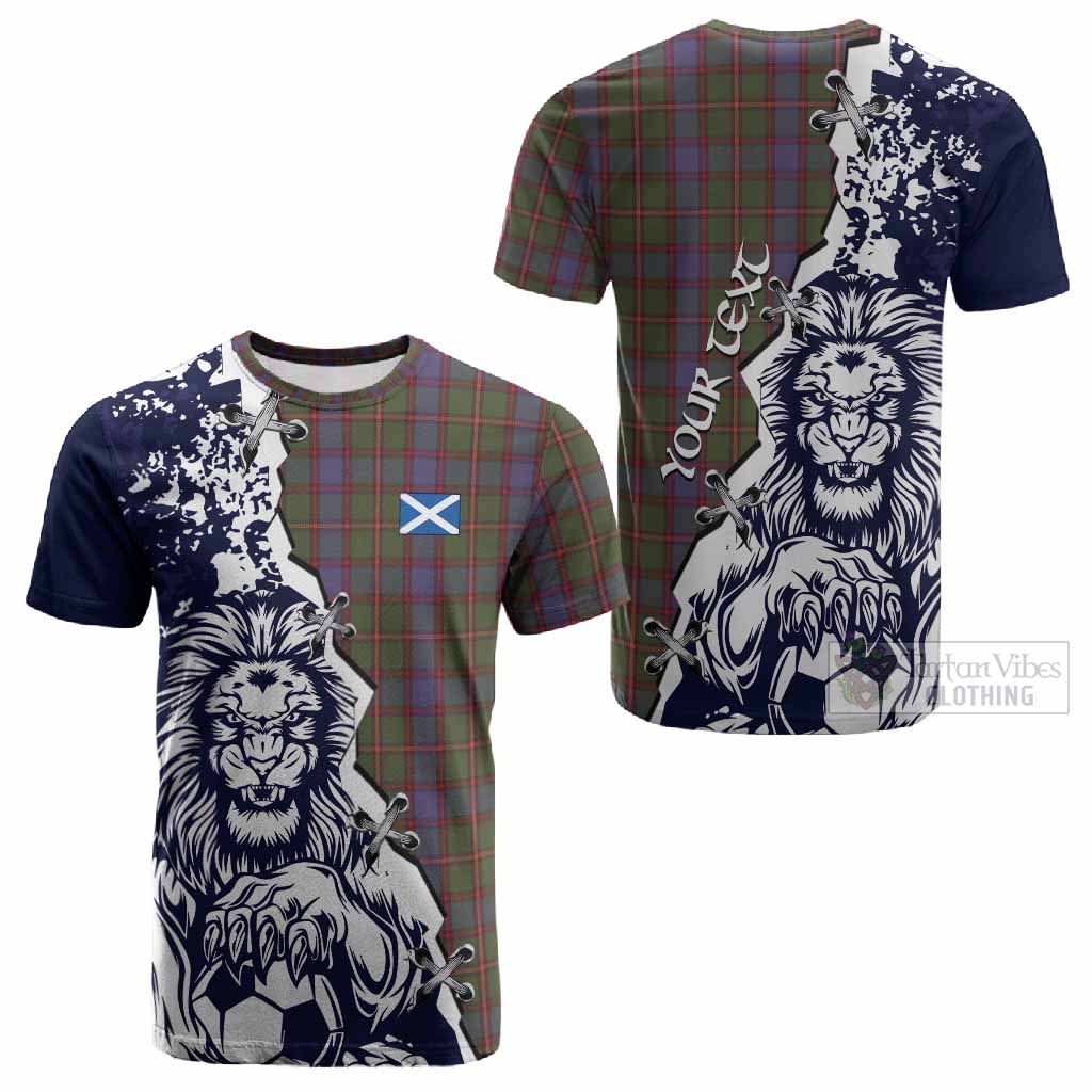 Skene Tartan Scottish Cotton T-shirt Angry Lion With Soccer Ball Style