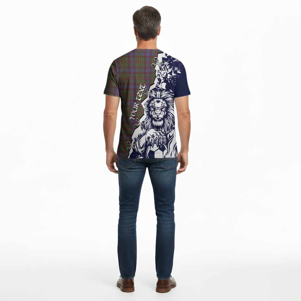 Skene Tartan Scottish Cotton T-shirt Angry Lion With Soccer Ball Style