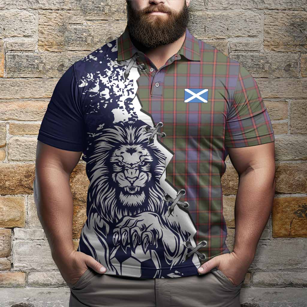 Skene Tartan Scottish Polo Shirt Angry Lion With Soccer Ball Style