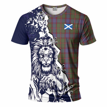 Skene Tartan Scottish T-Shirt Angry Lion With Soccer Ball Style
