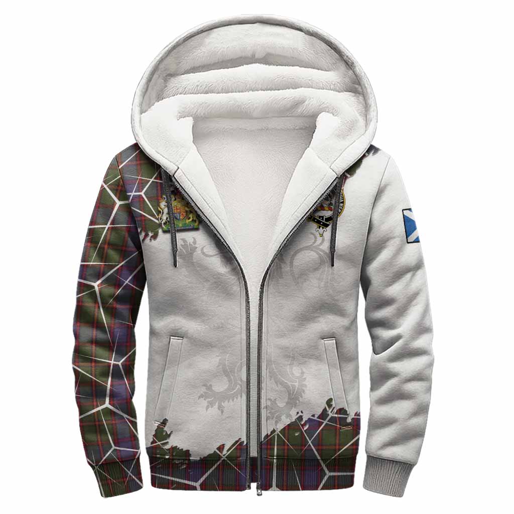 Skene Tartan Sherpa Hoodie with Family Crest and Lion Rampant Grunge Style