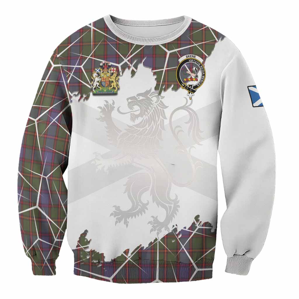 Skene Tartan Sweatshirt with Family Crest and Lion Rampant Grunge Style