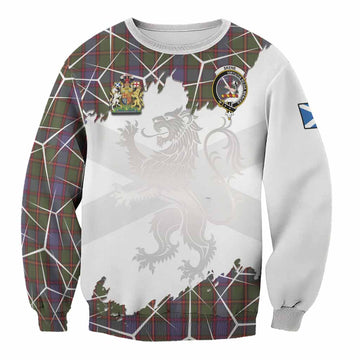 Skene Tartan Sweatshirt with Family Crest and Lion Rampant Grunge Style