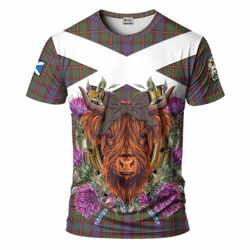 Skene Tartan T-Shirt Scottish Thistle Heilan Coo