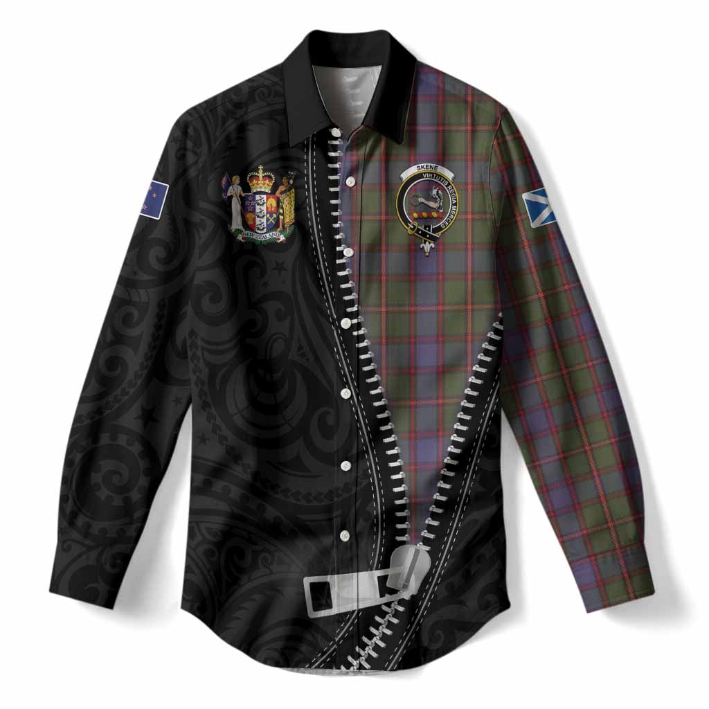 Skene Tartan Women Casual Shirt New Zealand Pattern Unique Zipper Stylized