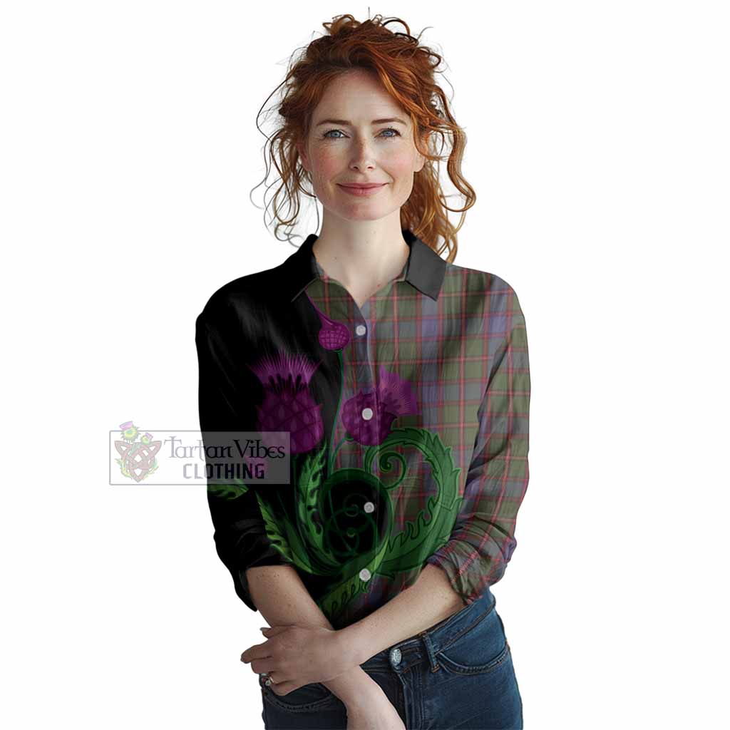 Skene Tartan Women Casual Shirt Traditional Scottish Thistle