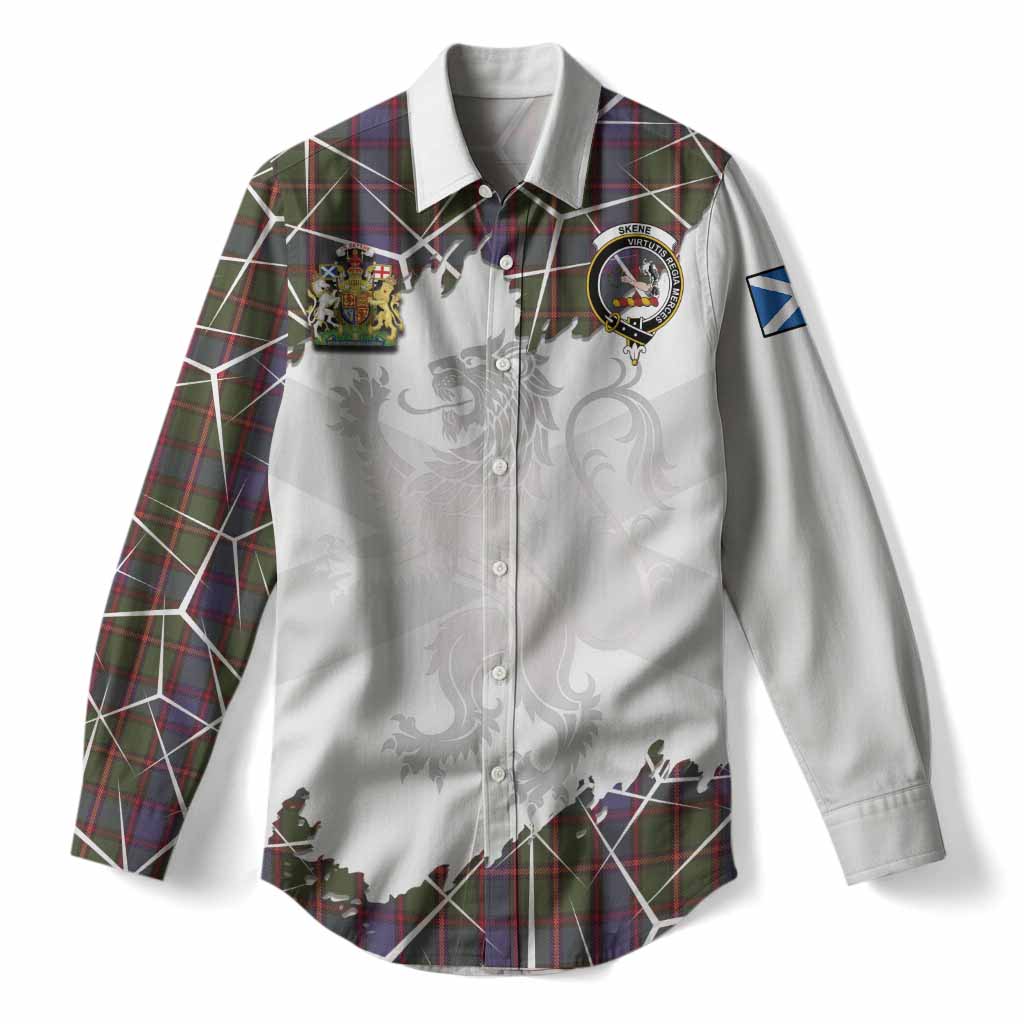 Skene Tartan Women Casual Shirt with Family Crest and Lion Rampant Grunge Style