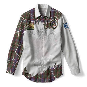 Skene Tartan Women Casual Shirt with Family Crest and Lion Rampant Grunge Style