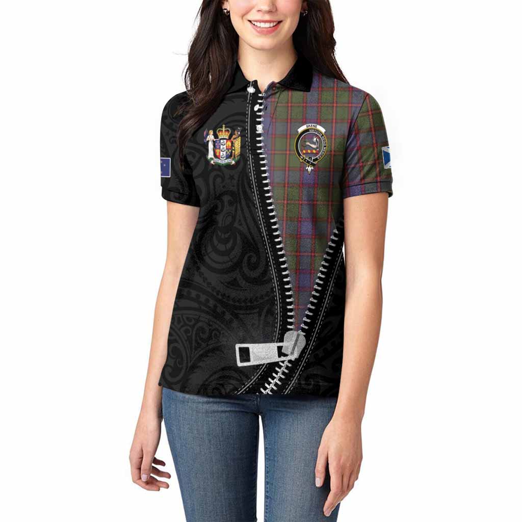 Skene Tartan Women Polo Shirt New Zealand Pattern Unique Zipper Stylized