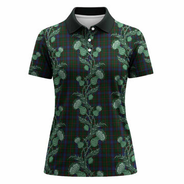 Skene Tartan Women Polo Shirt Seamless Scottish Thistle Flowers