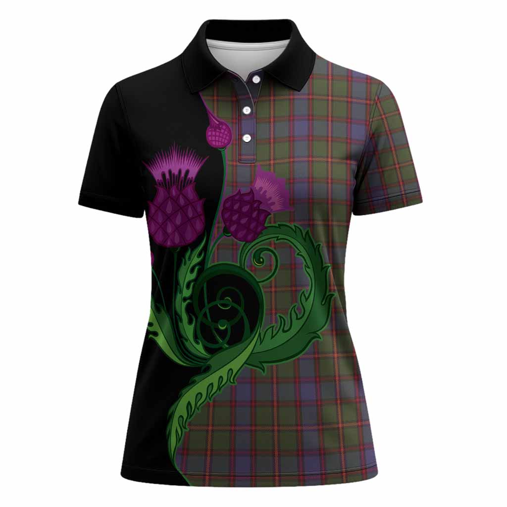 Skene Tartan Women Polo Shirt Traditional Scottish Thistle