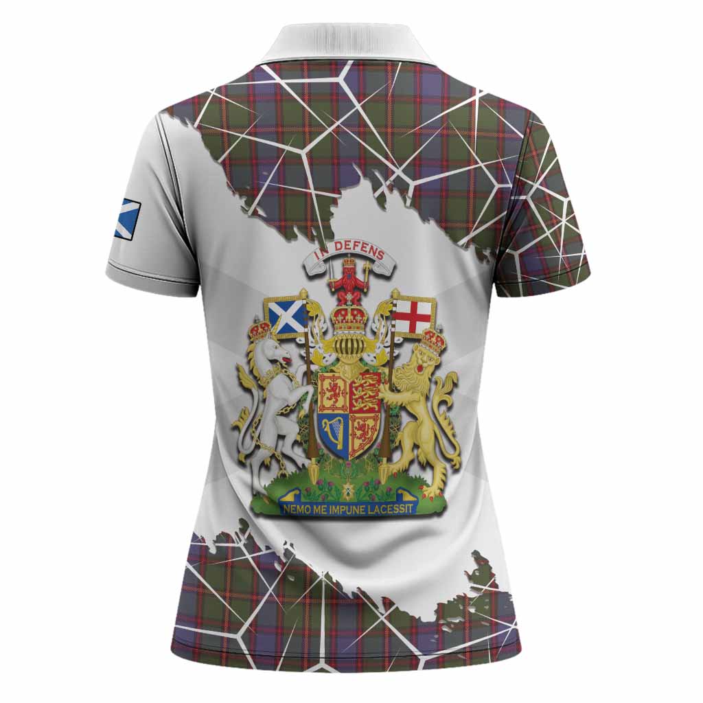 Skene Tartan Women Polo Shirt with Family Crest and Lion Rampant Grunge Style