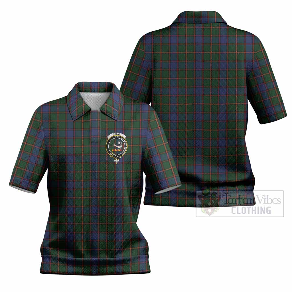 Skene Tartan Women’s Polo Sweater Top with Family Crest