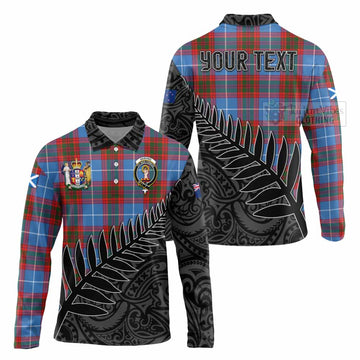 Tartan Vibes Clothing Skirving Crest Tartan Long Sleeve Polo Shirt with New Zealand Silver Fern Half Style
