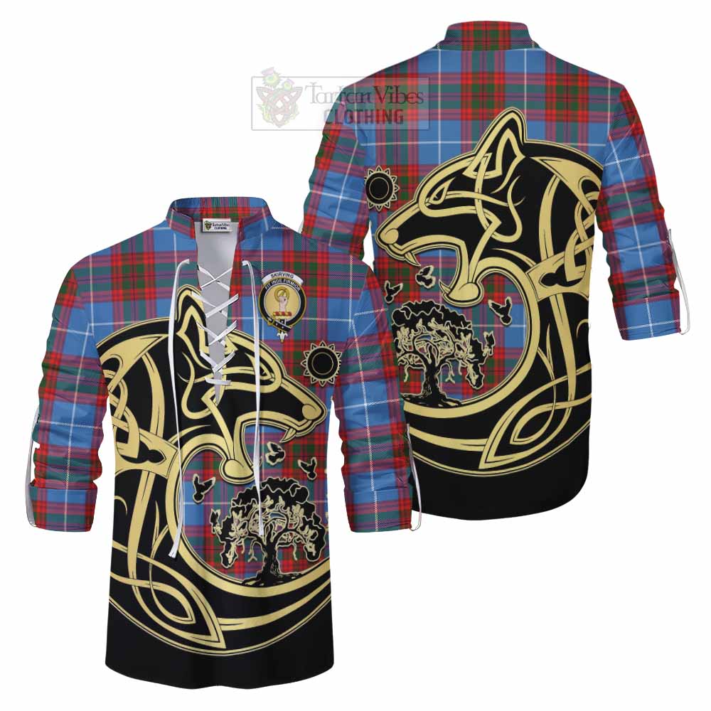 Skirving Tartan Ghillie Kilt Shirt with Family Crest Celtic Wolf Style Men - Tartan Vibes Clothing