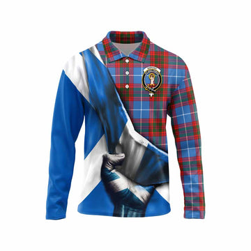 Skirving Tartan Long Sleeve Polo Shirt with Family Crest Scotland Patriotic Style Unisex - Tartan Vibes Clothing