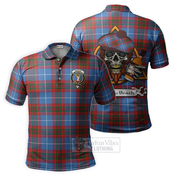Skirving Tartan Polo Shirt with Family Crest and Bearded Skull Holding Bottles of Whiskey Kid - Tartan Vibes Clothing