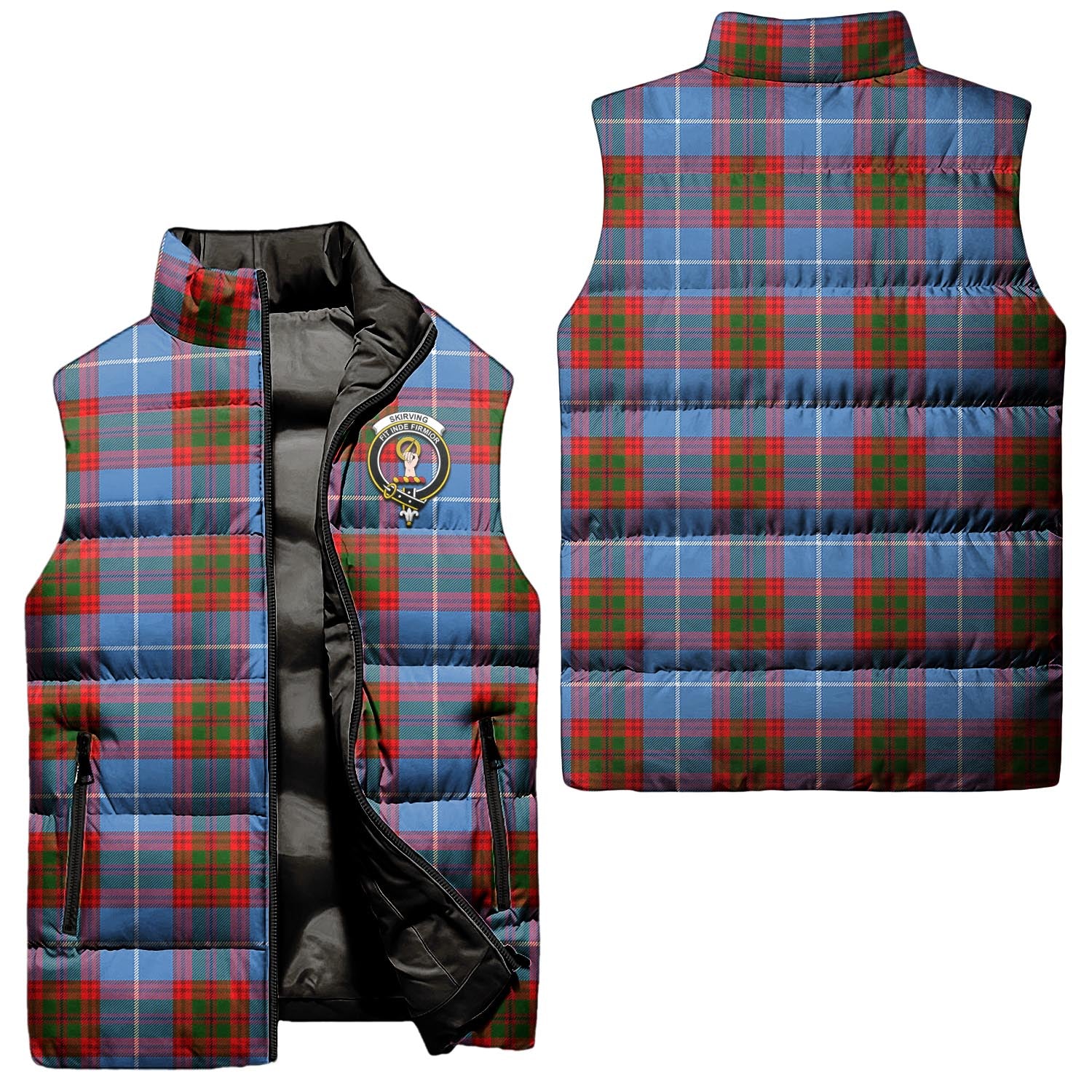 Skirving Tartan Sleeveless Puffer Jacket with Family Crest Unisex - Tartan Vibes Clothing