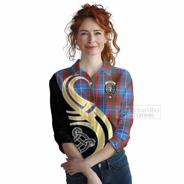 Skirving Tartan Women's Casual Shirt with Family Crest and Celtic Symbol Style Female - Tartan Vibes Clothing