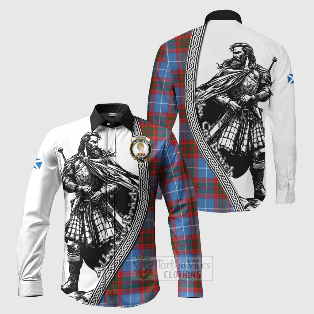 Skirving Tartan Clan Crest Long Sleeve Button Shirt with Highlander Warrior Celtic Style Men's Shirt S - Tartan Vibes Clothing