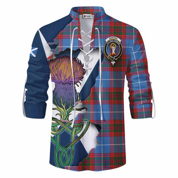 Tartan Vibes Clothing Skirving Tartan Family Crest Ghillie Kilt Shirt Scottish Thistle Celtic Inspired