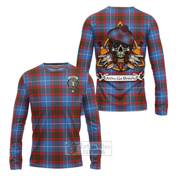 Skirving Tartan Long Sleeve T-Shirt with Family Crest and Bearded Skull Holding Bottles of Whiskey Unisex - Tartan Vibes Clothing