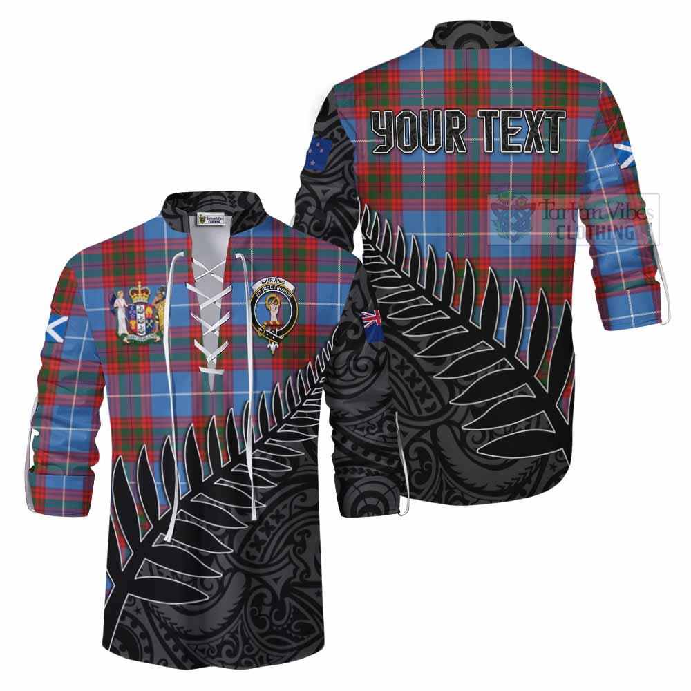 Tartan Vibes Clothing Skirving Crest Tartan Ghillie Kilt Shirt with New Zealand Silver Fern Half Style