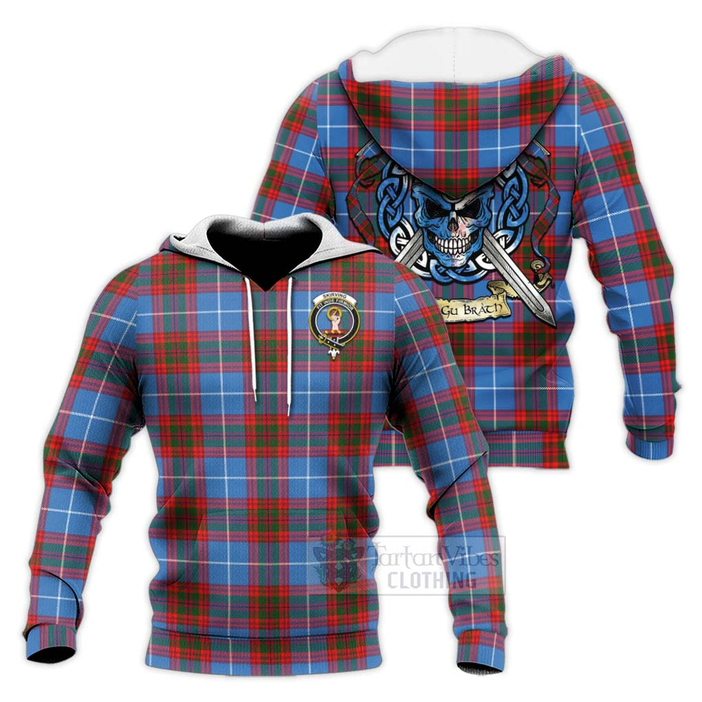 Skirving Tartan Knitted Hoodie with Family Crest Celtic Skull Style Unisex Knitted Pullover Hoodie - Tartan Vibes Clothing