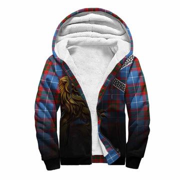 Tartan Vibes Clothing Skirving Crest Tartan Sherpa Hoodie with Golden Lion Emblem Celtic Style