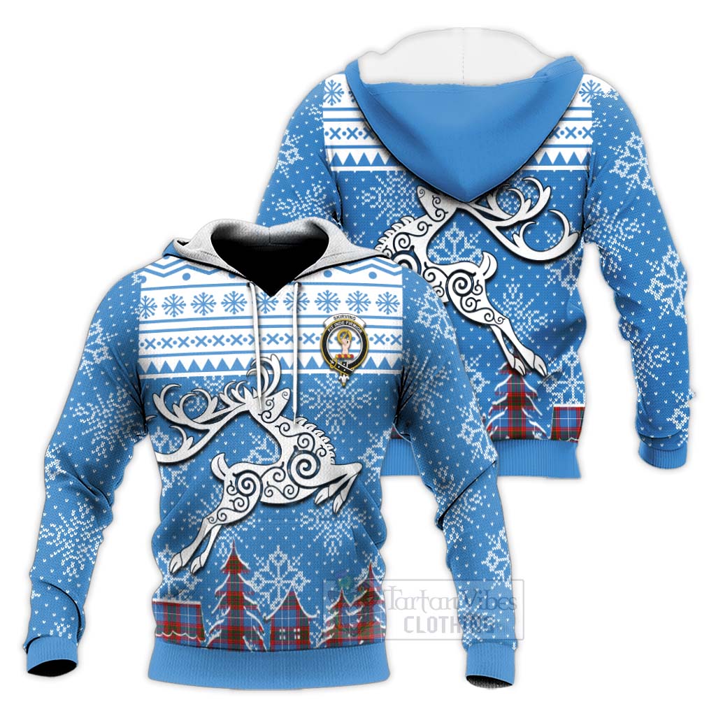 Skirving Clan Christmas Knitted Hoodie Celtic Reindeer Style Unisex Knitted Pullover Hoodie - Tartan Vibes Clothing