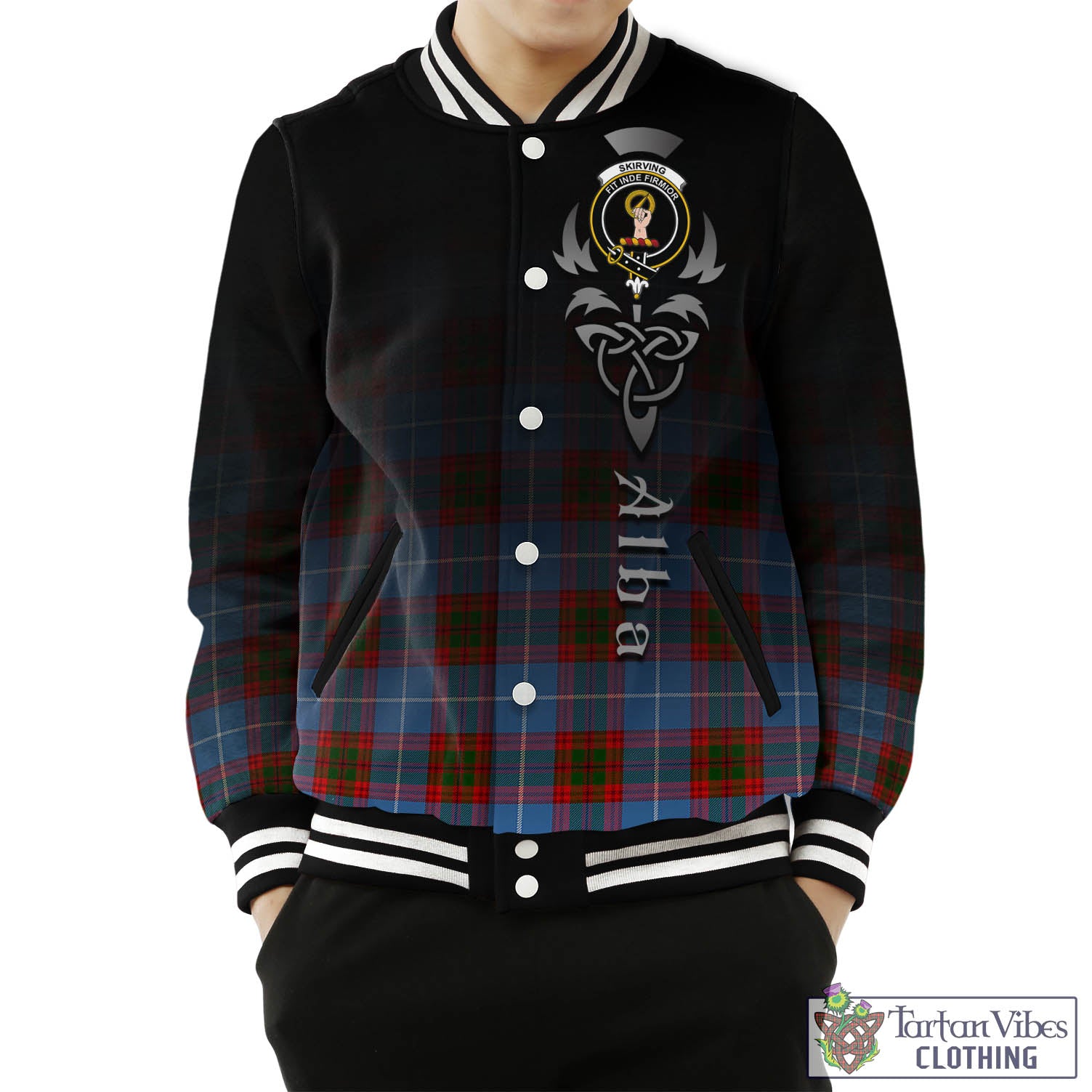 Skirving Tartan Baseball Jacket Featuring Alba Gu Brath Family Crest Celtic Inspired Unisex - Tartan Vibes Clothing