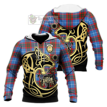 Skirving Tartan Knitted Hoodie with Family Crest Celtic Wolf Style Unisex Knitted Pullover Hoodie - Tartan Vibes Clothing