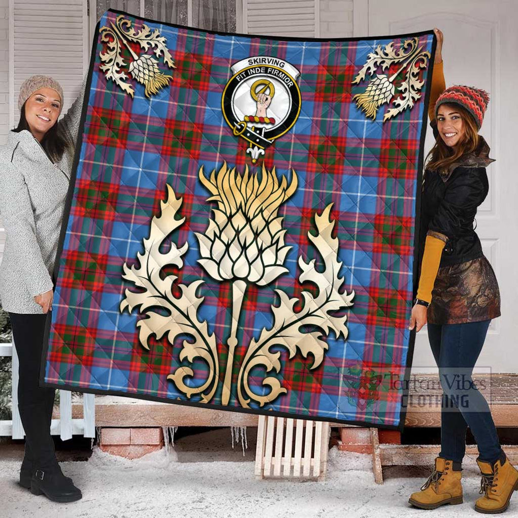 Skirving Tartan Quilt with Family Crest and Golden Thistle Style Super King Quilt 91" x 110" - Tartan Vibes Clothing