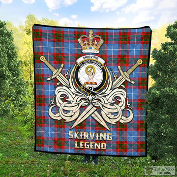 Skirving Tartan Quilt with Clan Crest and the Golden Sword of Courageous Legacy Super King Quilt 91" x 110" - Tartan Vibes Clothing