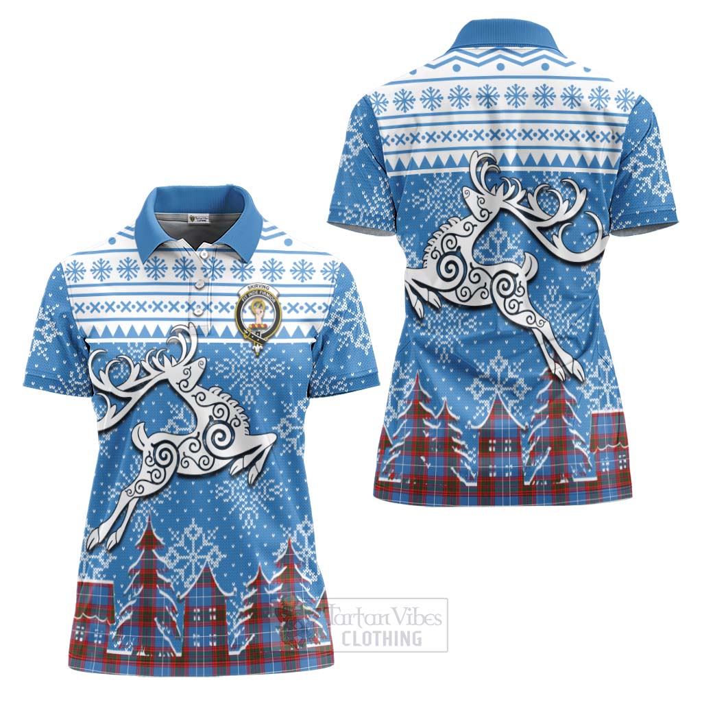 Skirving Clan Christmas Women's Polo Shirt Celtic Reindeer Style Women - Tartan Vibes Clothing