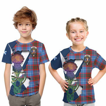 Tartan Vibes Clothing Skirving Tartan Family Crest Kid T-Shirt Scottish Thistle Celtic Inspired