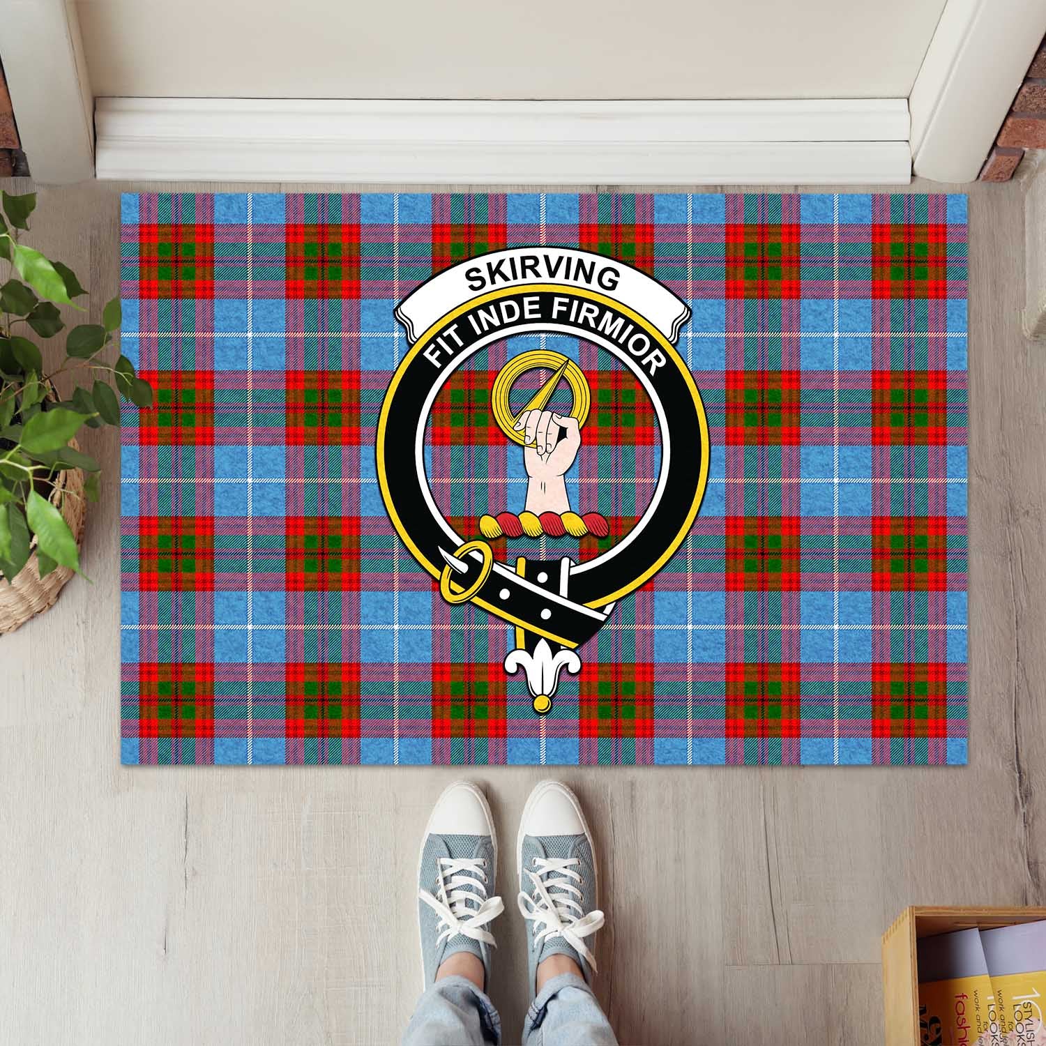 Skirving Tartan Door Mat with Family Crest - Tartanvibesclothing Shop