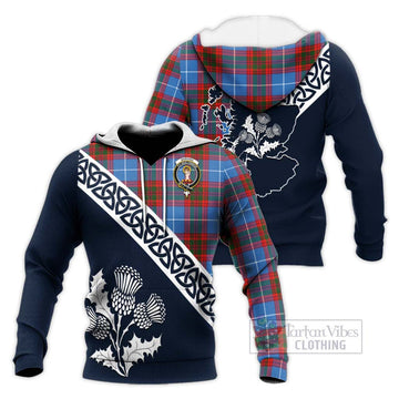 Tartan Vibes Clothing Skirving Tartan Knitted Hoodie Featuring Thistle and Scotland Map