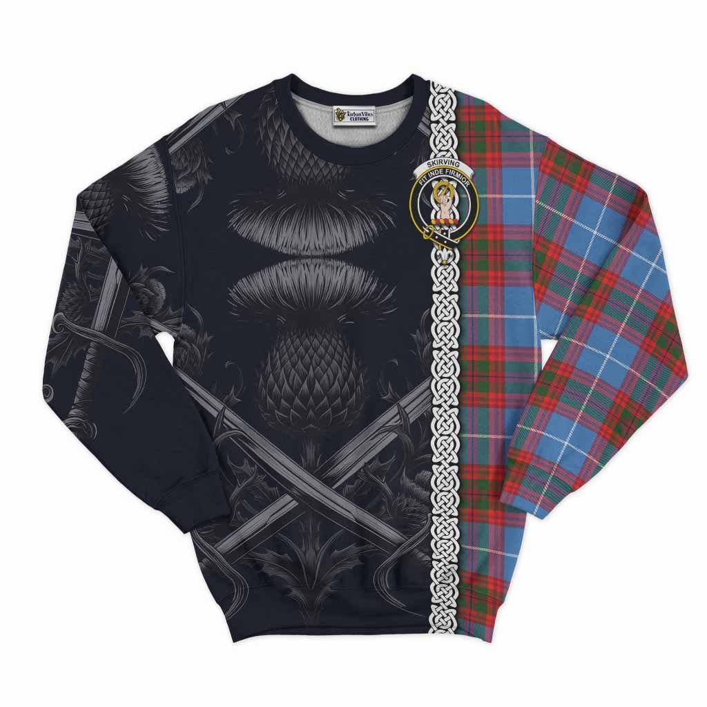 Skirving Tartan Sweatshirt with Family Crest Cross Sword Thistle Celtic Vibes Unisex - Tartan Vibes Clothing