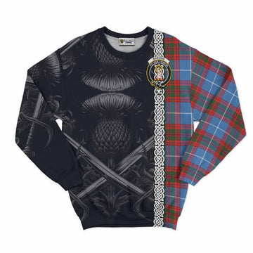 Skirving Tartan Sweatshirt with Family Crest Cross Sword Thistle Celtic Vibes Unisex - Tartan Vibes Clothing