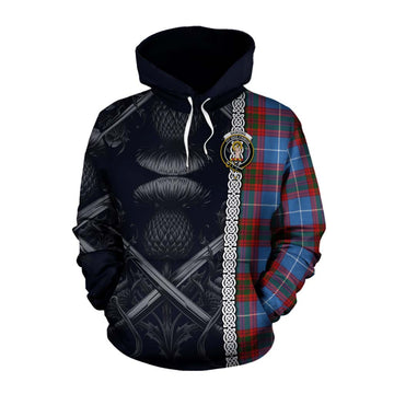 Skirving Tartan Cotton Hoodie with Family Crest Cross Sword Thistle Celtic Vibes Pullover Hoodie XS - Tartan Vibes Clothing